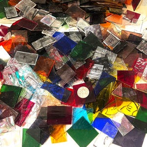 3.25 lbs. Scrap Translucent Stained Glass - Quarter to Half Dollar Size & Larger!! - Colored with Some Textured Clear!! Low Shipping Cost!