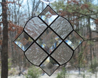 Stained Glass Victorian Suncatcher with Clear Textured Glass and Bevels