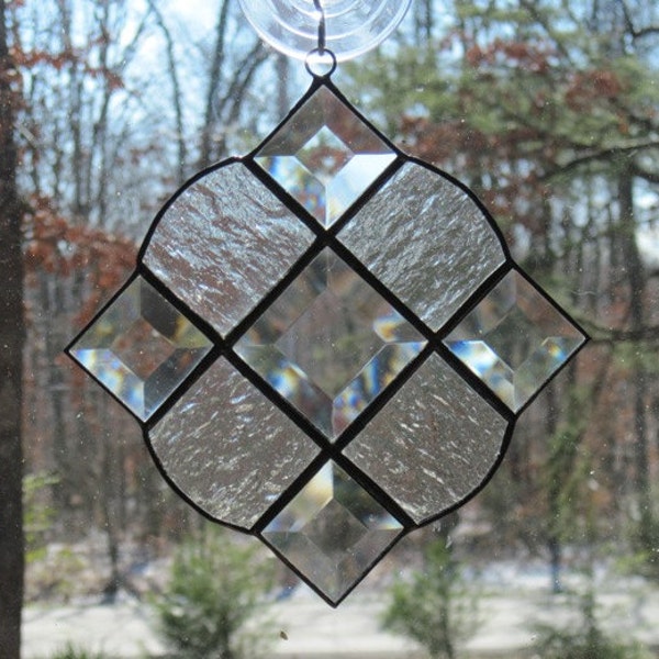 Stained Glass Victorian Suncatcher with Clear Textured Glass and Bevels