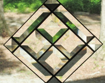 Stained Glass Suncatcher Clear Beveled Glass Square