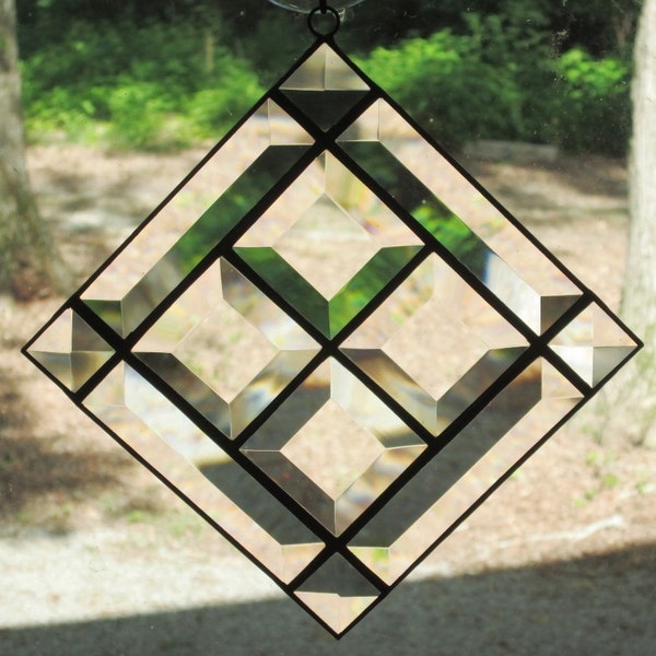 Stained Glass Suncatcher Clear Beveled Glass Square