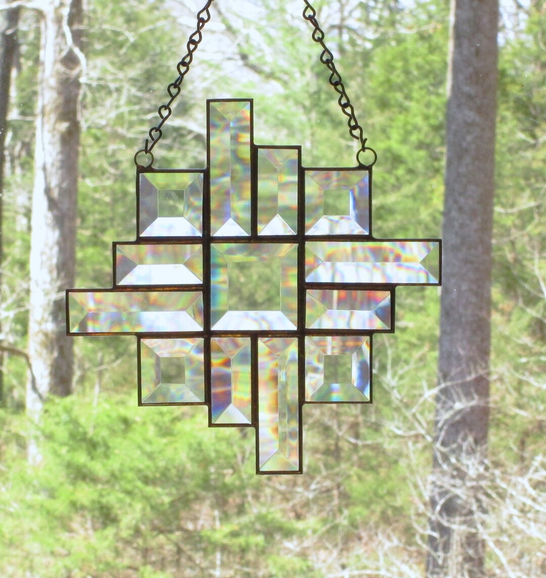 Stained Glass Beveled Suncatcher Southwest Half Zia Design Etsy