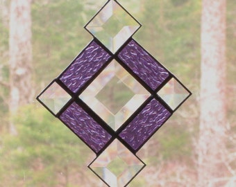 Stained Glass Beveled Suncatcher with Purple Grape Granite Textured Glass Border