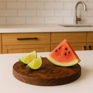 Decorative figured walnut round tray - round walnut tray for decoration - decorative tray - decorative round wooden tray - round wooden