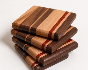 Exotic Wood Coasters: Handcrafted Rosewood, Teak, Ebony, Zebrawood
