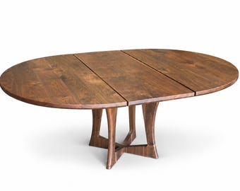 Solid Walnut Expandable Dining Table – 48" Round, 64" Extended, Hardwood Pedestal Base