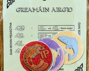 Stickers vintage irlandais pour pièces de monnaie : wapiti, cheval, taureau, saumon, oiseau celtique et paon