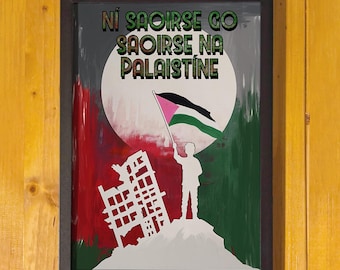 Impression d'art de la solidarité palestinienne : affiche de justice sociale en gaélique d'Irlande