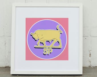 Irish Bull Coin Print: Vintage Celtic Animal Art, Ireland