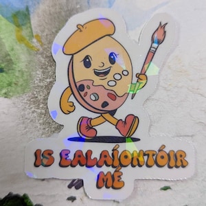Paquete de pegatinas vintage irlandesas: 6 pegatinas de arte gaélico retro en estilo de dibujos animados Is Ealaíontóir Mé