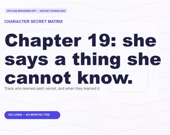 Character Secret Matrix Offline Browser App, Fiction Knowledge Matrix, Digital Download, No Subscription
