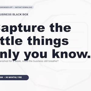Tiny Business Black Box offline browser-app, organizer voor bedrijfscontinuïteit voor kleine bedrijven, digitale download zonder abonnement.