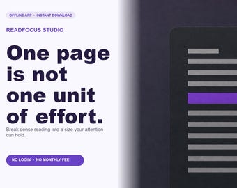 ReadFocus Studio Offline Accessibility App, Reading Chunk Planner, Digital Download, No Subscription