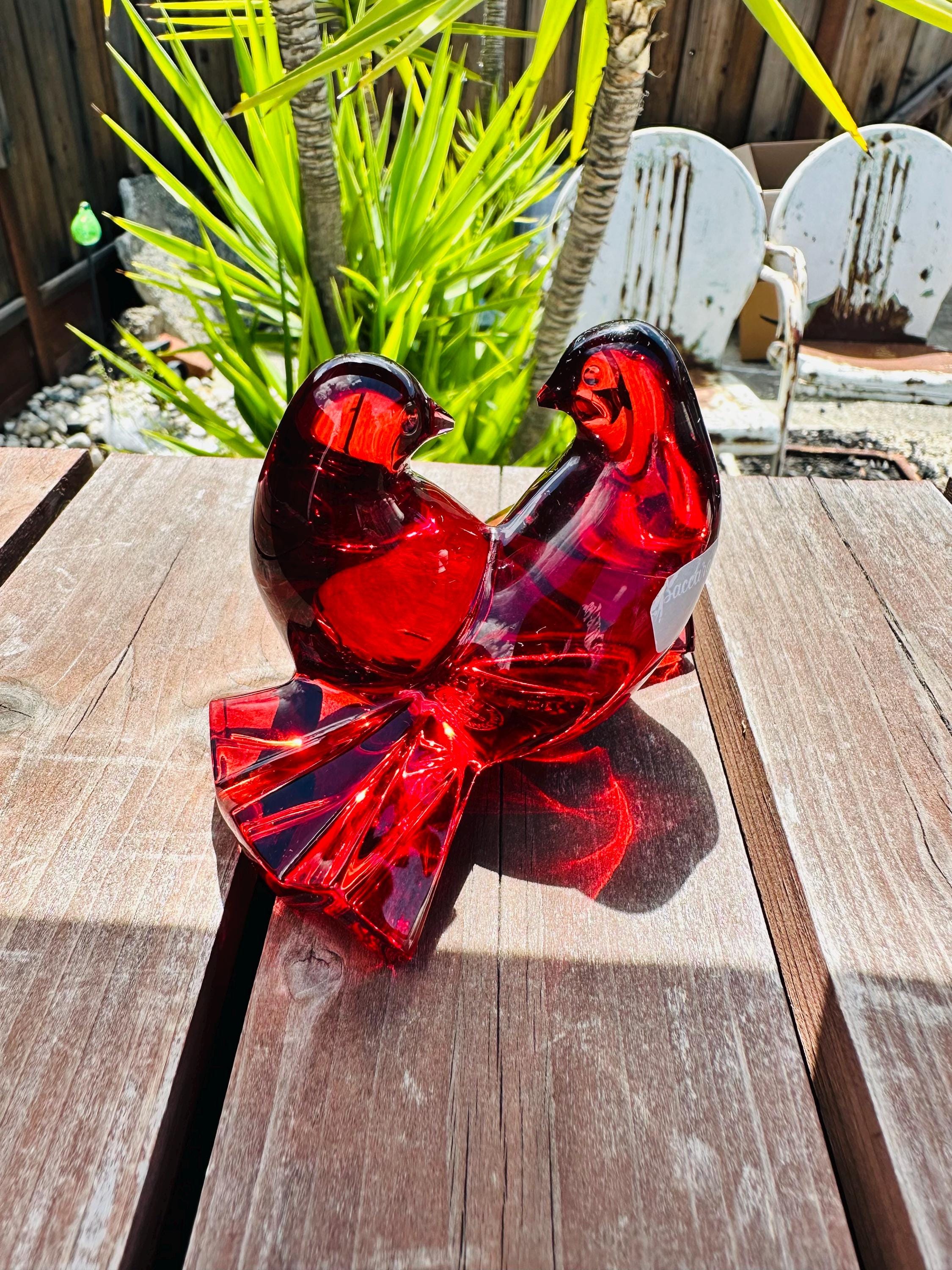 バカラ鳥　 Baccarat Crystal Loving Doves Ruby Baccarat Crystal Signed Ruby Red Loving Bird Figurine - Etsy
