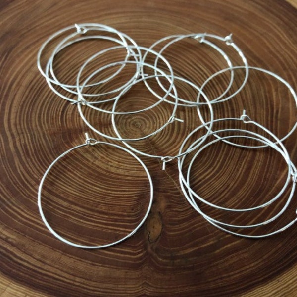 medium silver hoops 30mm | earwires | 30mm  | choose your quantity | simple hoop earrings | platinum finish | beading earrings diy