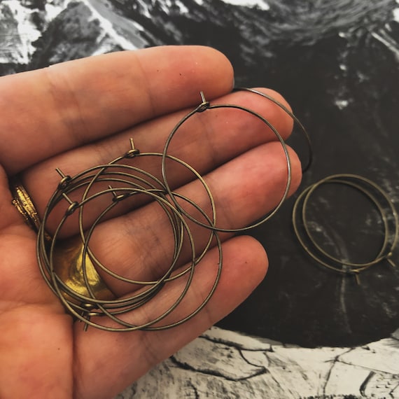 medium brass hoops | 30mm earwire earring | antique brass bronze plated earring | jewelry making beading supplies hardware | select quantity