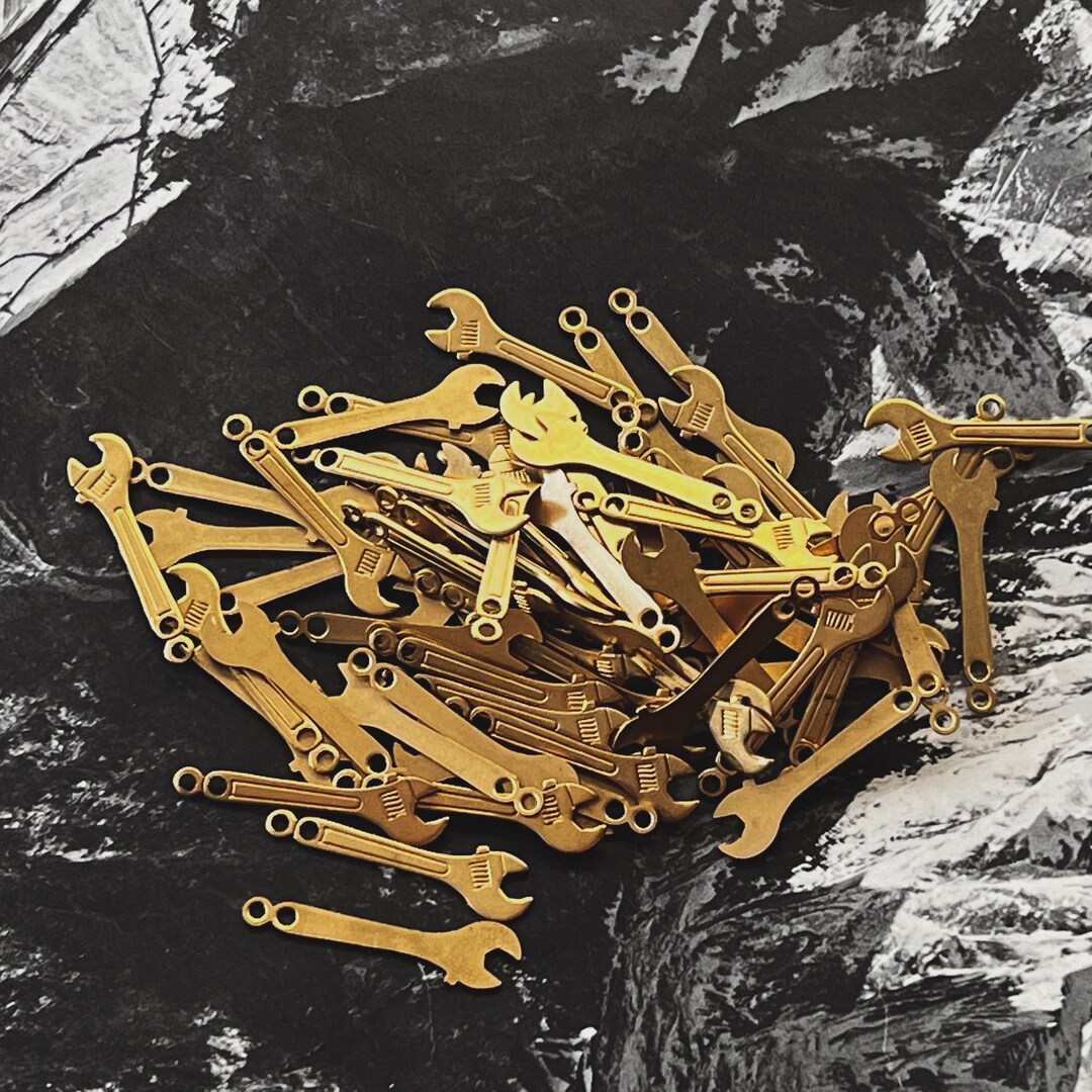 Brass Wrench Charm Tool Pile of Wrenches Destash Brass Tool Brass Charm