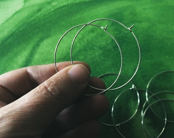 large silver hoops ear wire  | 45mm  20 gauge | platinum plated earring hoops | jewelry making beading supplies hardware | portland oregon