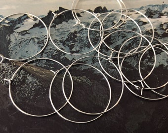 medium silver hoops | earwires | 35mm | simple platinum hoop earrings | jewelry making beading supplies hardware |  silver beading hoops