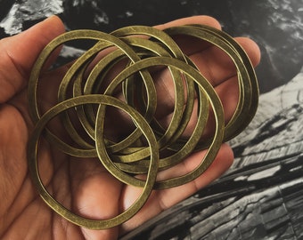 thick brass hoop findings | organic shape ring connector 50mm | antique bronze link |  49mm wide 2 inches | jewelry making | portland oregon