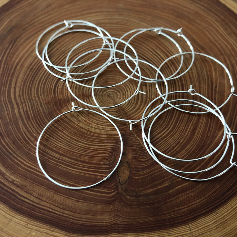 medium silver hoops earwires 35mm simple platinum hoop earrings jewelry making beading supplies hardware silver beading hoops image 3
