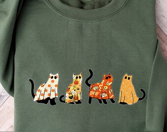 Halloween Black Cats Sweatshirt,Cute Pumpkin Shirt,Pumpkin Cats Hoodie,Spooky Shirt,Fall Shirt,Thanksgiving Gift,Women Halloween,Long Sleeve