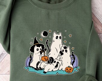 Ghost Cats Halloween Sweatshirt: Pumpkin Patch Fall Shirt