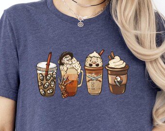 Scary Characters Shirt,Halloween Coffee Cups Tee,Halloween Party 2025,Happy Halloween,Pumpkin Spice,Halloween Sweatshirt,Halloween Costume