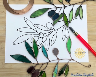 Olive Branch Stained Glass Pattern | Plant Template (Digital Download)