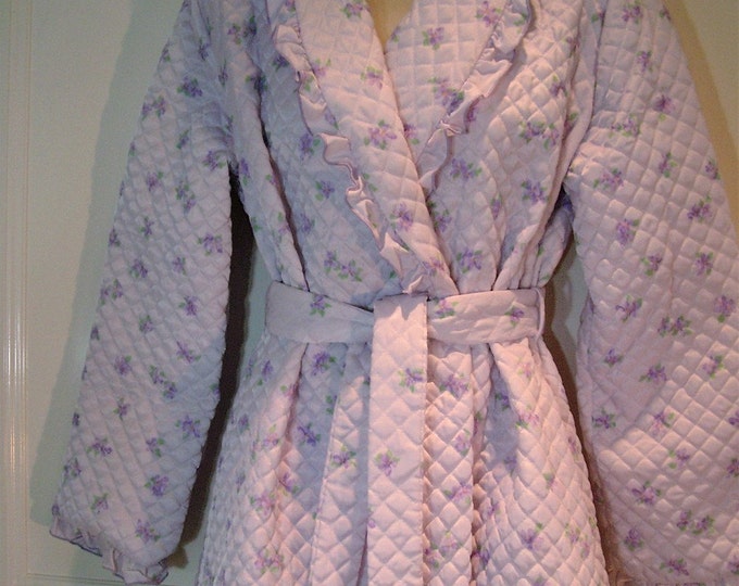 Vintage Quilted Bathrobe in Lavender Purple Violets Floral 1970's Etsy
