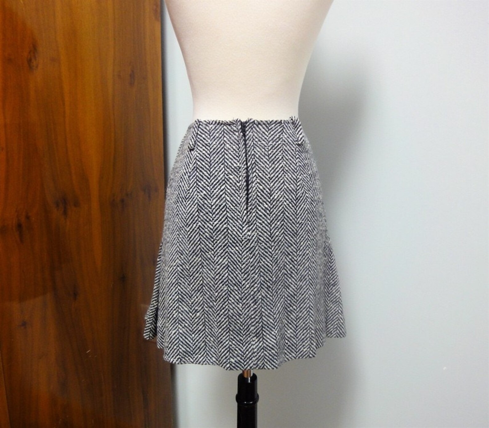 Vintage Mini Skirt Pleated Back White Herringbone 1970s - Etsy