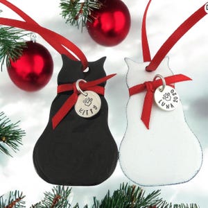 Personalized Enameled Cat Ornament: Sterling Silver Name Tag, Keepsake Gift
