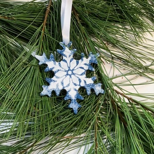 Snowflake Ornament, Hand stenciled, Kiln Fired, Available in Two Colors image 3