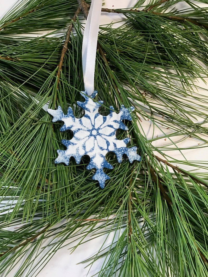 Snowflake Ornament, Hand stenciled, Kiln Fired, Available in Two Colors image 3