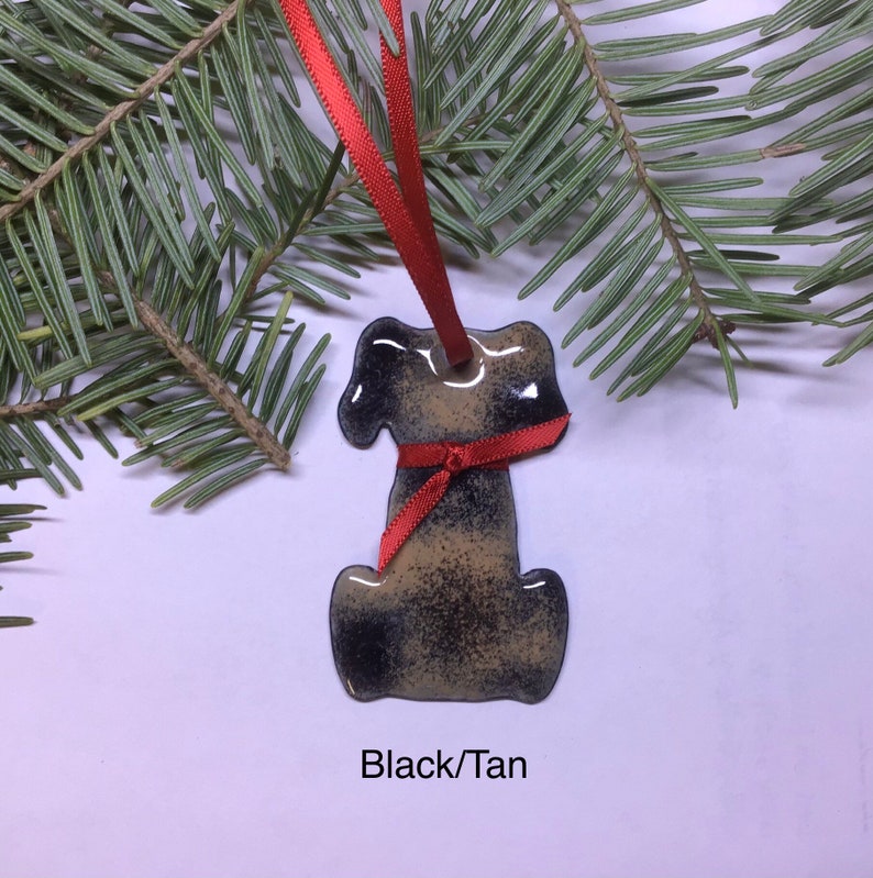 Dog Ornament and Keepsake,Personalized Enameled Dog Ornament, Five Color Choices with Sterling Silver Name Tag,Twelve Ribbon Choices image 3