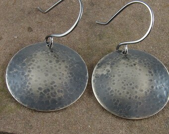 Sterling Silver Earrings,7/8" Hammered,Oxidized and Domed