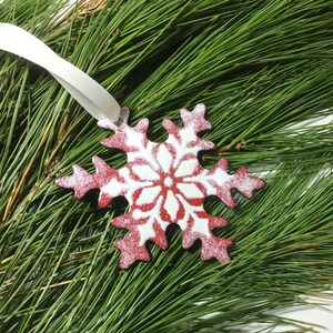 Snowflake Ornament, Hand stenciled, Kiln Fired, Available in Two Colors image 2