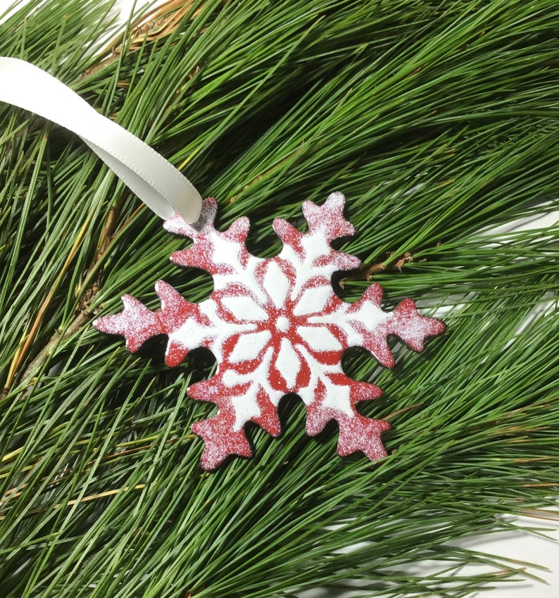 Snowflake Ornament, Hand stenciled, Kiln Fired, Available in Two Colors image 2