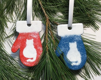 Mitten Cat Ornament Enameled Available in Two Colors