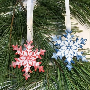 Snowflake Ornament, Hand stenciled, Kiln Fired, Available in Two Colors image 1