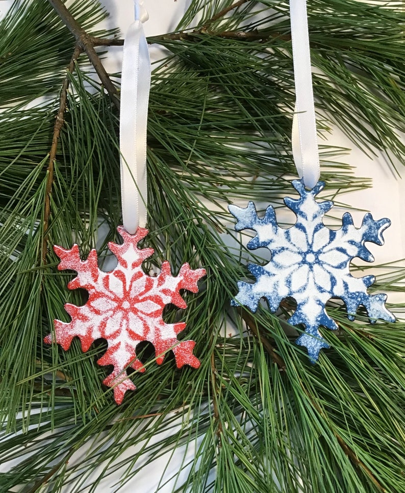 Snowflake Ornament, Hand stenciled, Kiln Fired, Available in Two Colors image 1