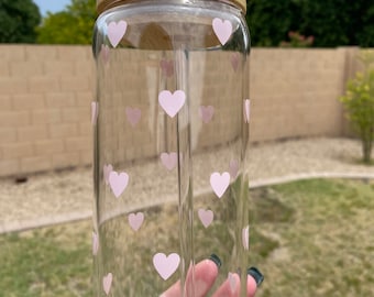 Tiny heart Glass tumbler, glass coffee cup, valentines day gifts, valentines day, aesthetic cups, personalized cup, glass cup, tiny hearts,