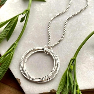 Sterling Silver Large 5 Circle Pendant 50th Milestone Necklace, 5 Rings 5 Decades 50th Birthday Gift for Woman