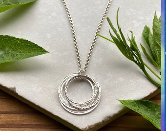 Sterling Silver 50th Milestone Necklace, Mid Size Handmade 5 Circle Necklace, Unique 50th Birthday Gift for Women, 5 Rings for 5 Decades