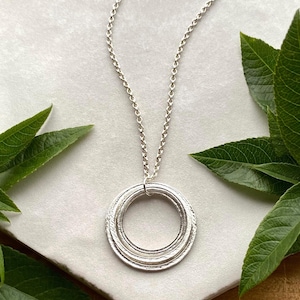 80th Birthday Necklace Gift for Women - Handcrafted Sterling Silver 8 Rings Pendant, Shimmer Texture Circles Milestone Necklace