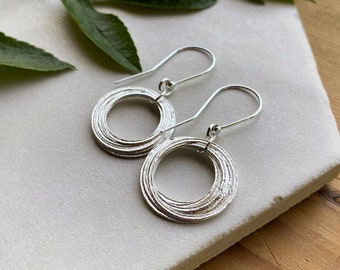80th Birthday Earrings, Sterling Silver 8 Circles Small Hoops, Sparkly Textured Flat 8 Rings for 8 Decades, Elegant Birthday Gift for Her