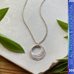 50th Birthday Necklace, Handcrafted Sterling Silver 5 Circles Pendant on Elegant Chain, Decade Birthday Jewelry, 50th Gift for Sister Friend image 1