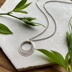 Six Circle 60th Minimalist Milestone Birthday Necklace, Sterling Silver 6 Rings for 6 Decades Handcrafted Perfectly Imperfect Circle Pendant image 1