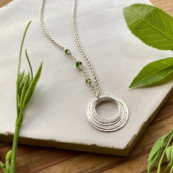 70th Birthday Minimalist Birthstone Necklace, Handcrafted Sterling Silver Seven Circle Pendant, 7 Rings for 7 Decades, 70th Birthday Gift
