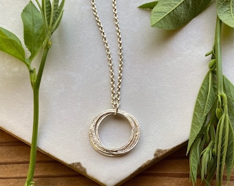 Four Circle 40th Milestone Minimalist Birthday Necklace, Sterling Silver 4 Rings for 4 Decades Handcrafted Textured Layered Circle Pendant